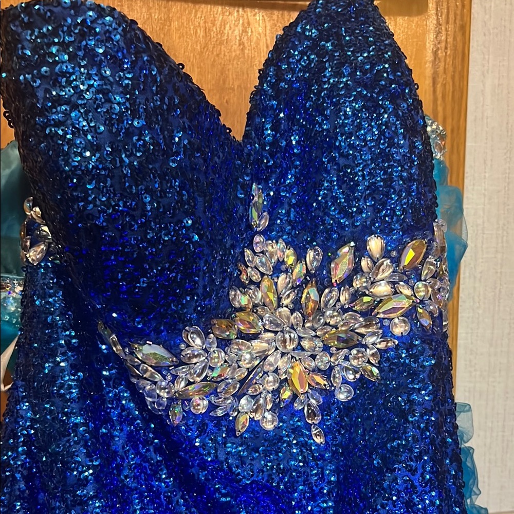 Stunning Blue Sequin Dress with Crystal Embellishments
